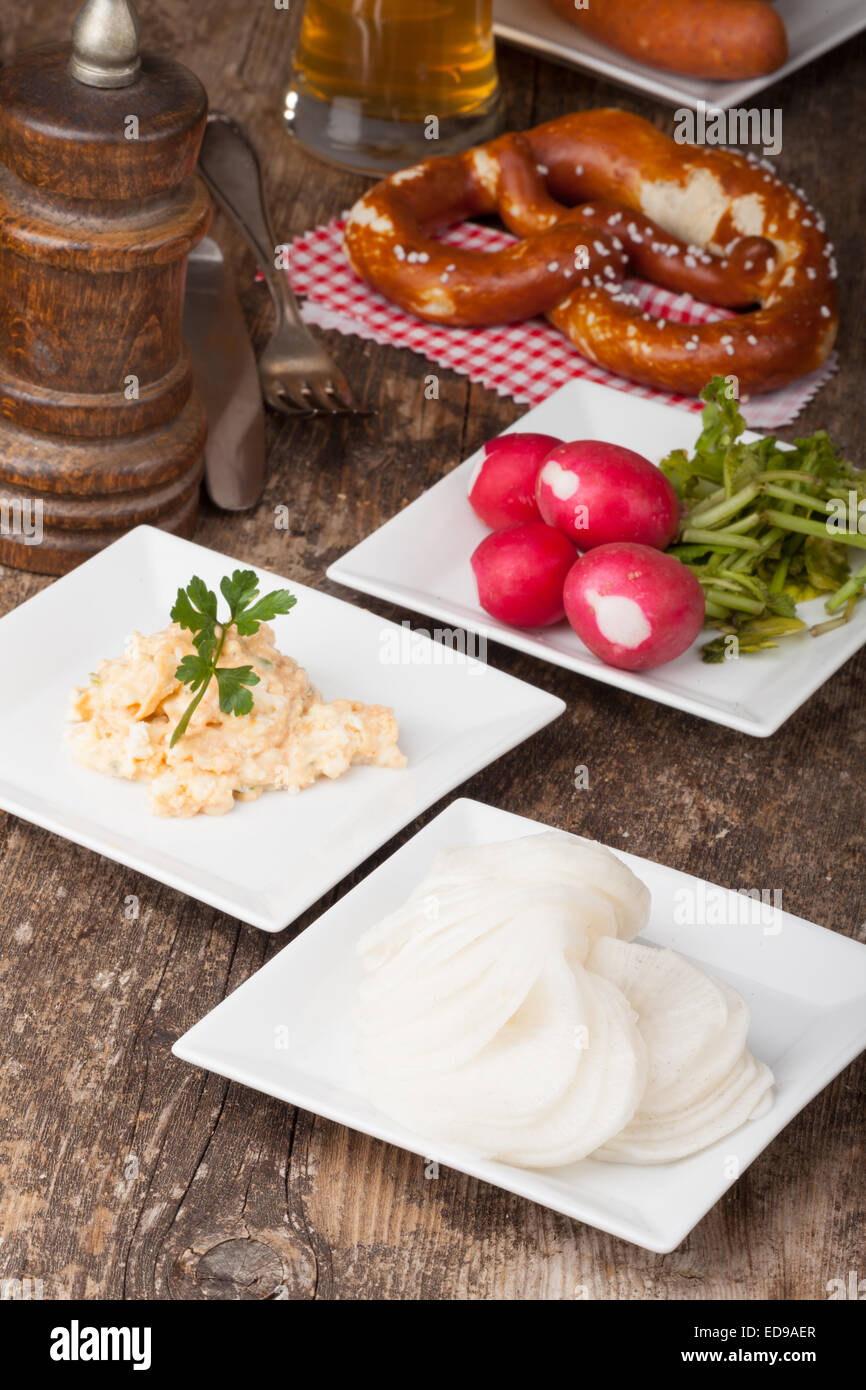 bavarian specialities on small plates Stock Photo