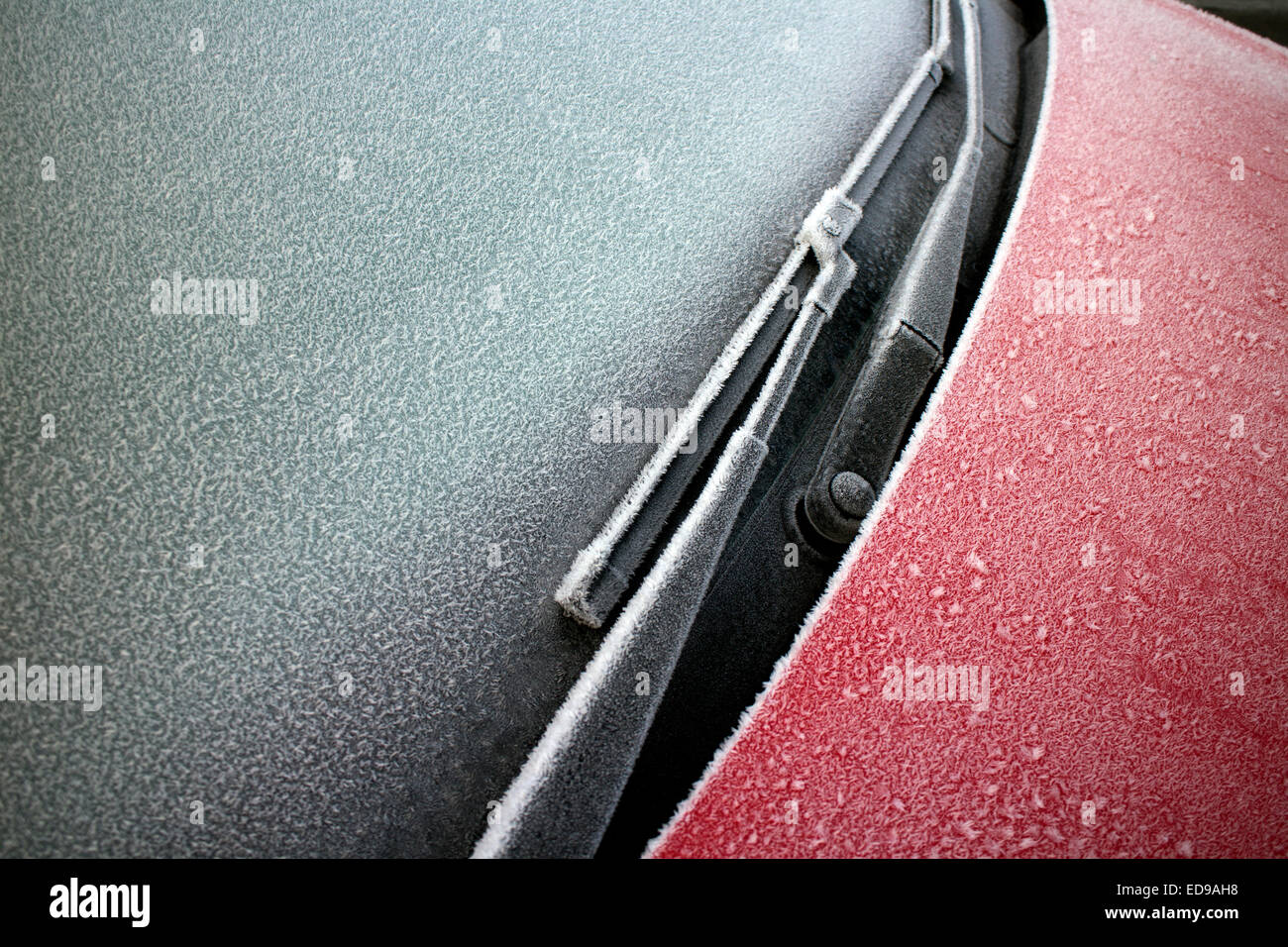 Frozen car windscreen and wipers Stock Photo