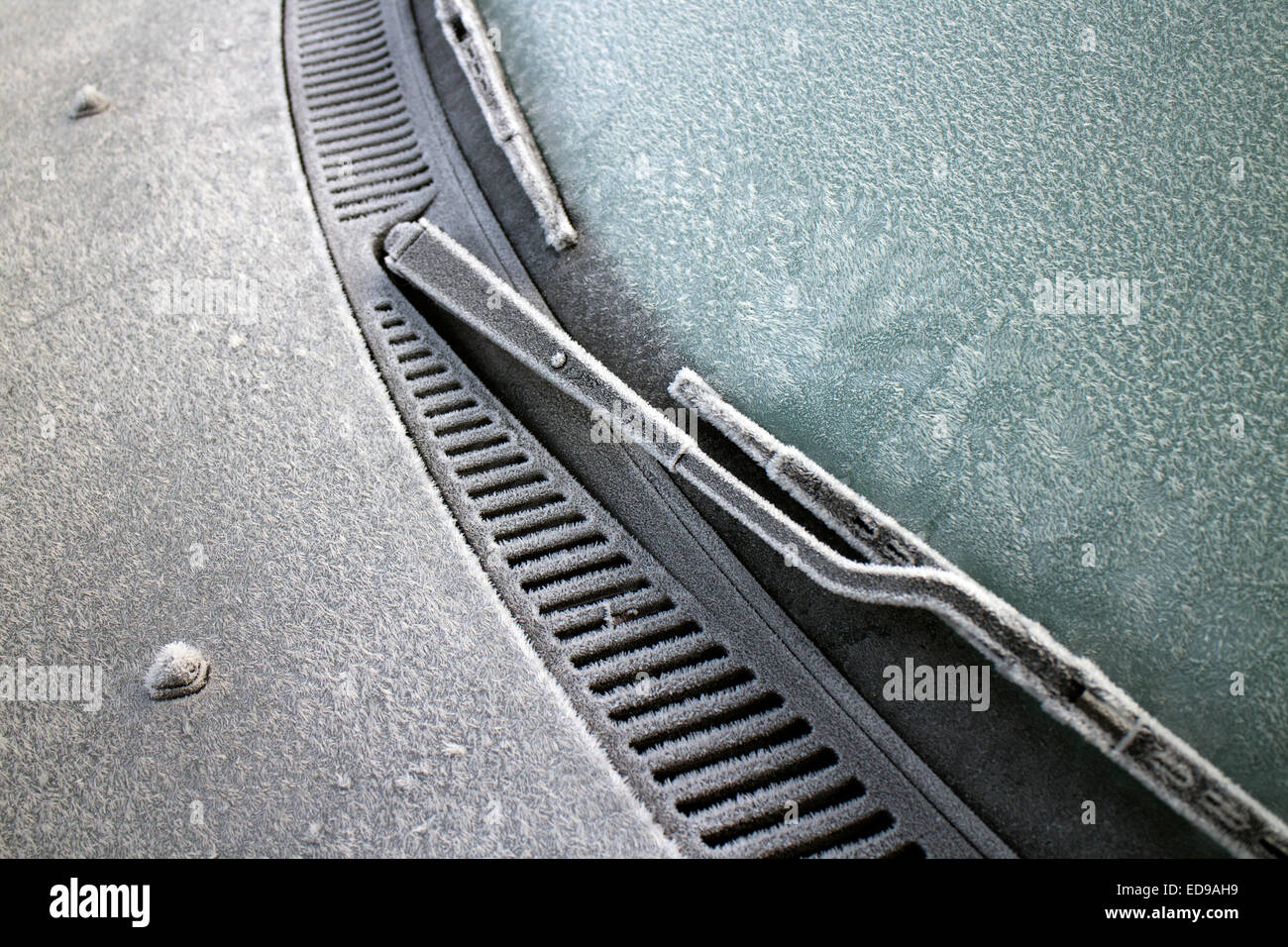 Frozen car windscreen and wipers Stock Photo
