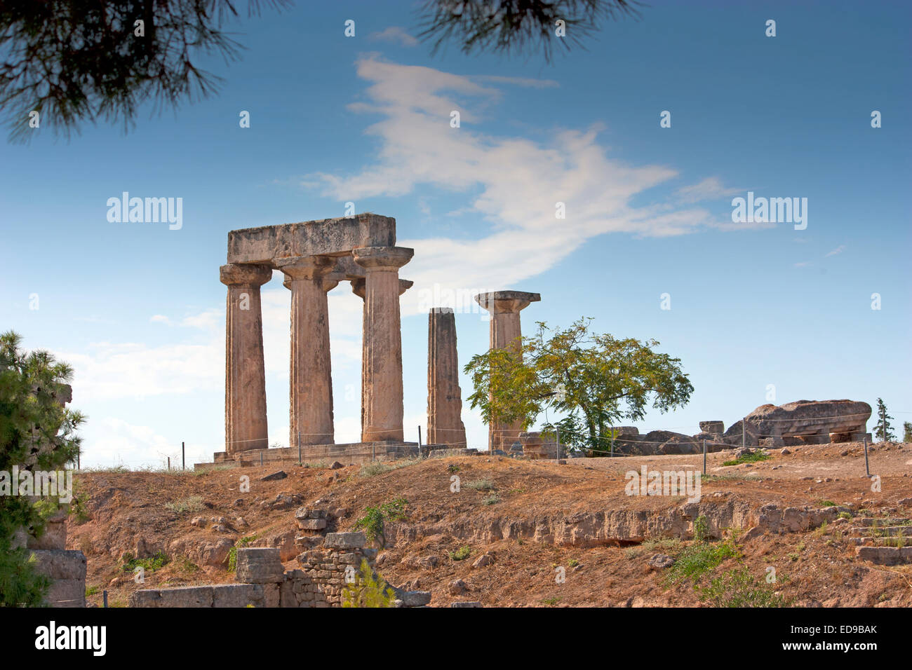 Temple of Apollo at Ancient Corinth, the Peloponnese, Greece Stock Photo