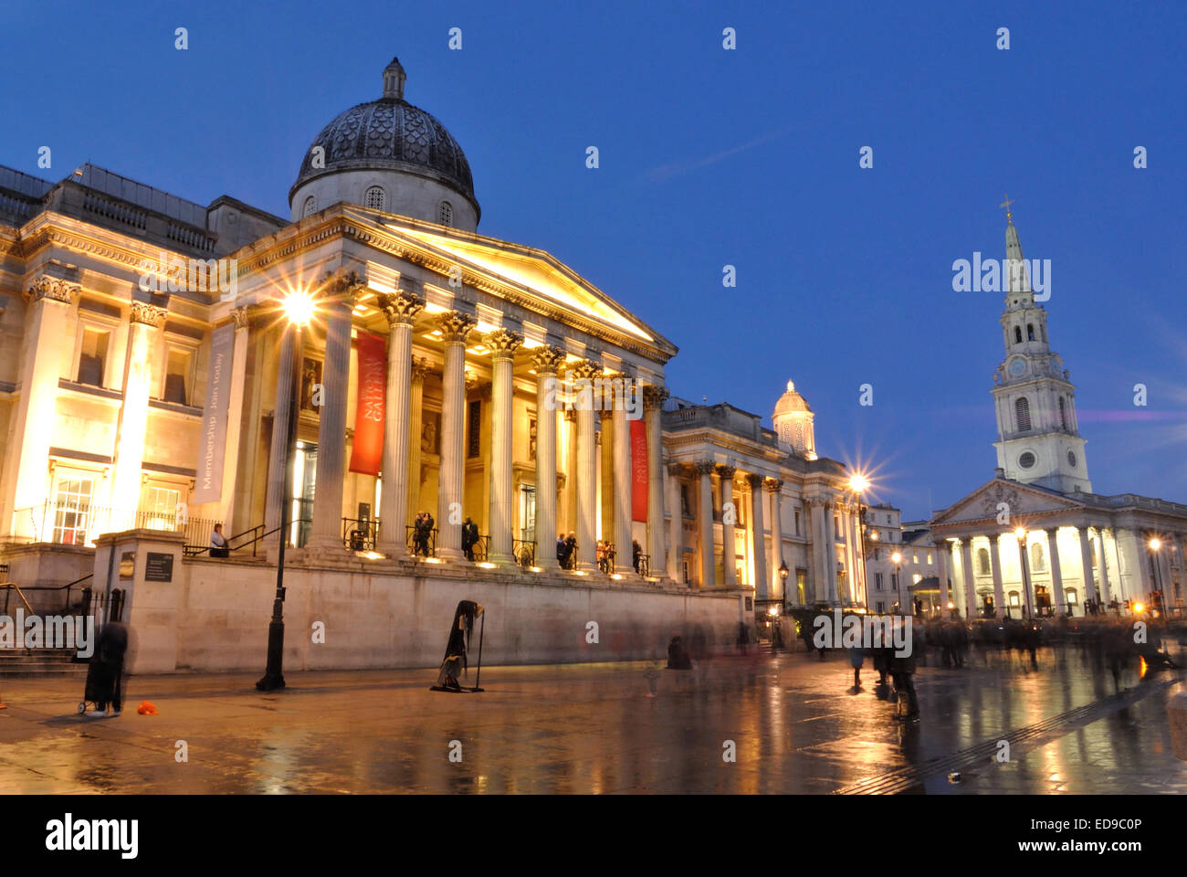 National Portrait Gallery looking towards St Martin in the Fields Church on Trafalgar Square, Westminster, London, UK Stock Photo