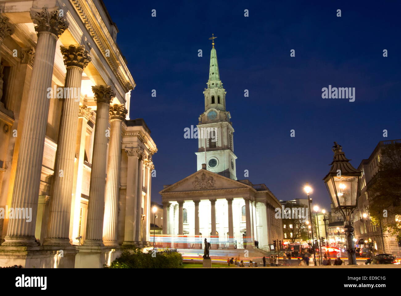 National Portrait Gallery looking towards St Martin in the Fields Church on Trafalgar Square, Westminster, London, UK Stock Photo