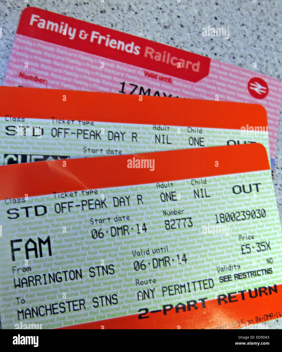 Family & friends UK railcard with tickets Stock Photo