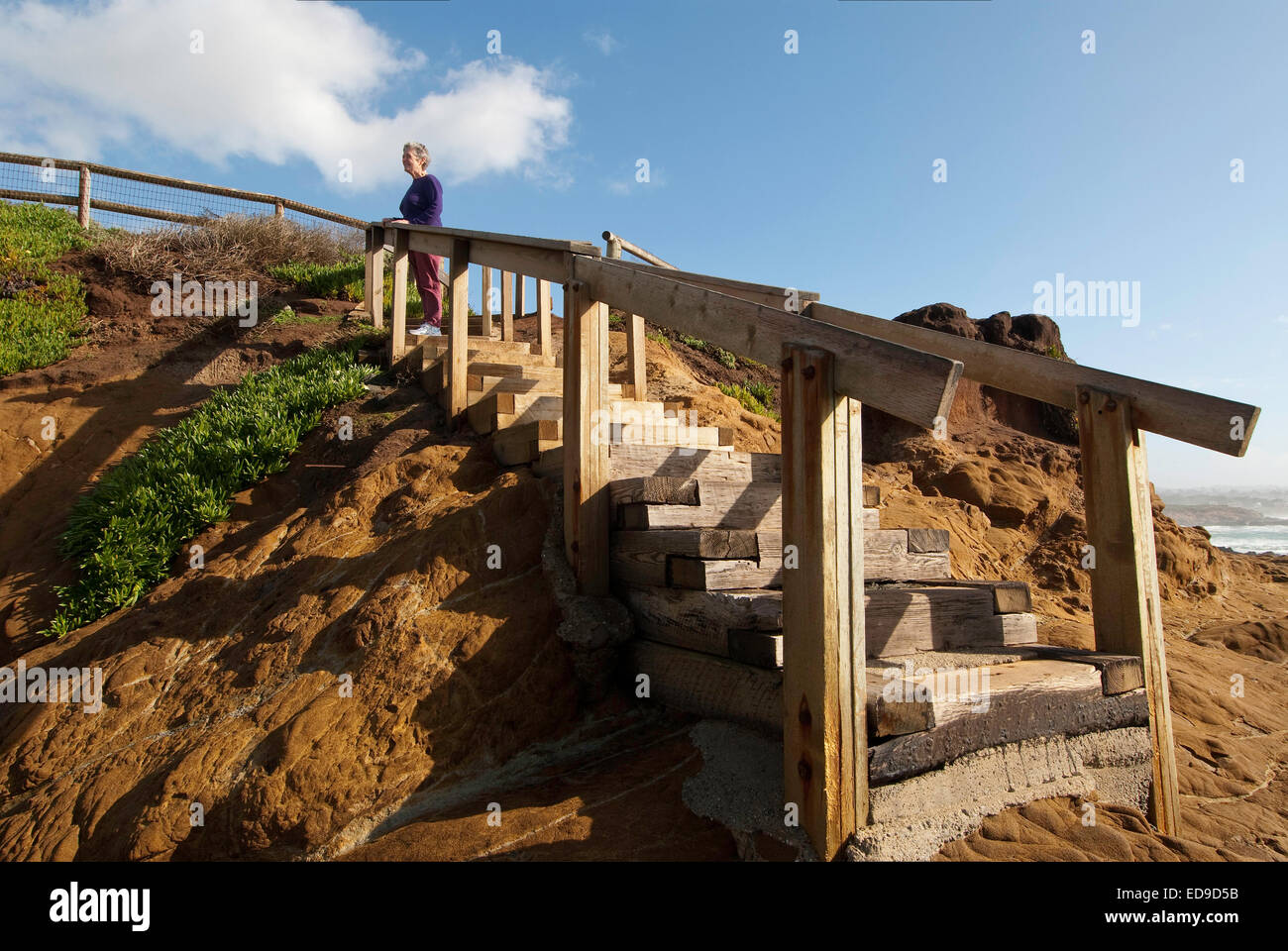 The stairs to San Simeon Beach Stock Photo