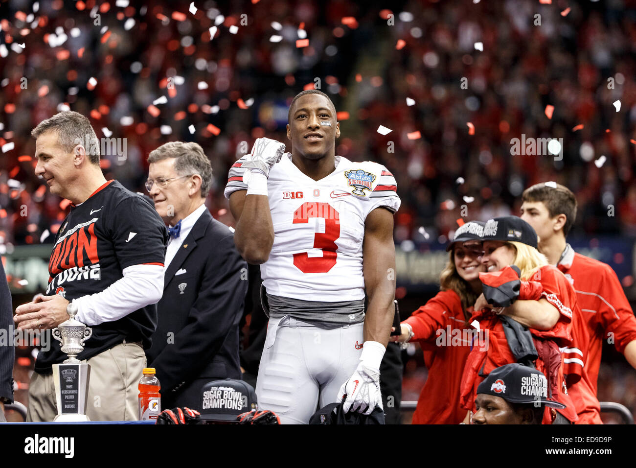 January 1 2015 Ohio State Buckeyes Wide Receiver Michael Thomas 3 Celebrates During The Trophy Presentation After The Allstate Sugar Bowl Game Between The Ohio State Buckeyes And The Alabama Crimson Tide