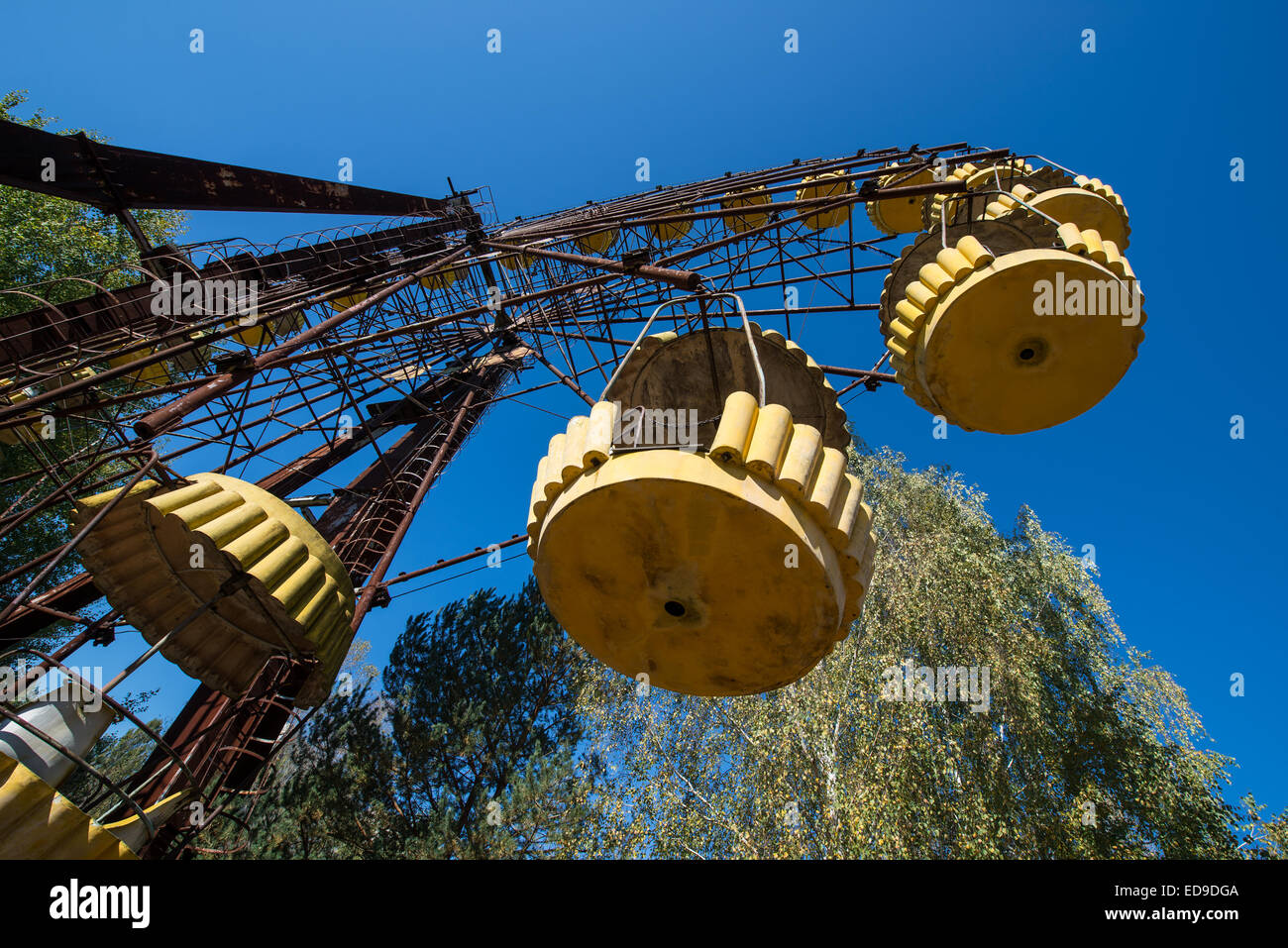 Ferris wheel in funfair in city park of Pripyat abandoned city ...