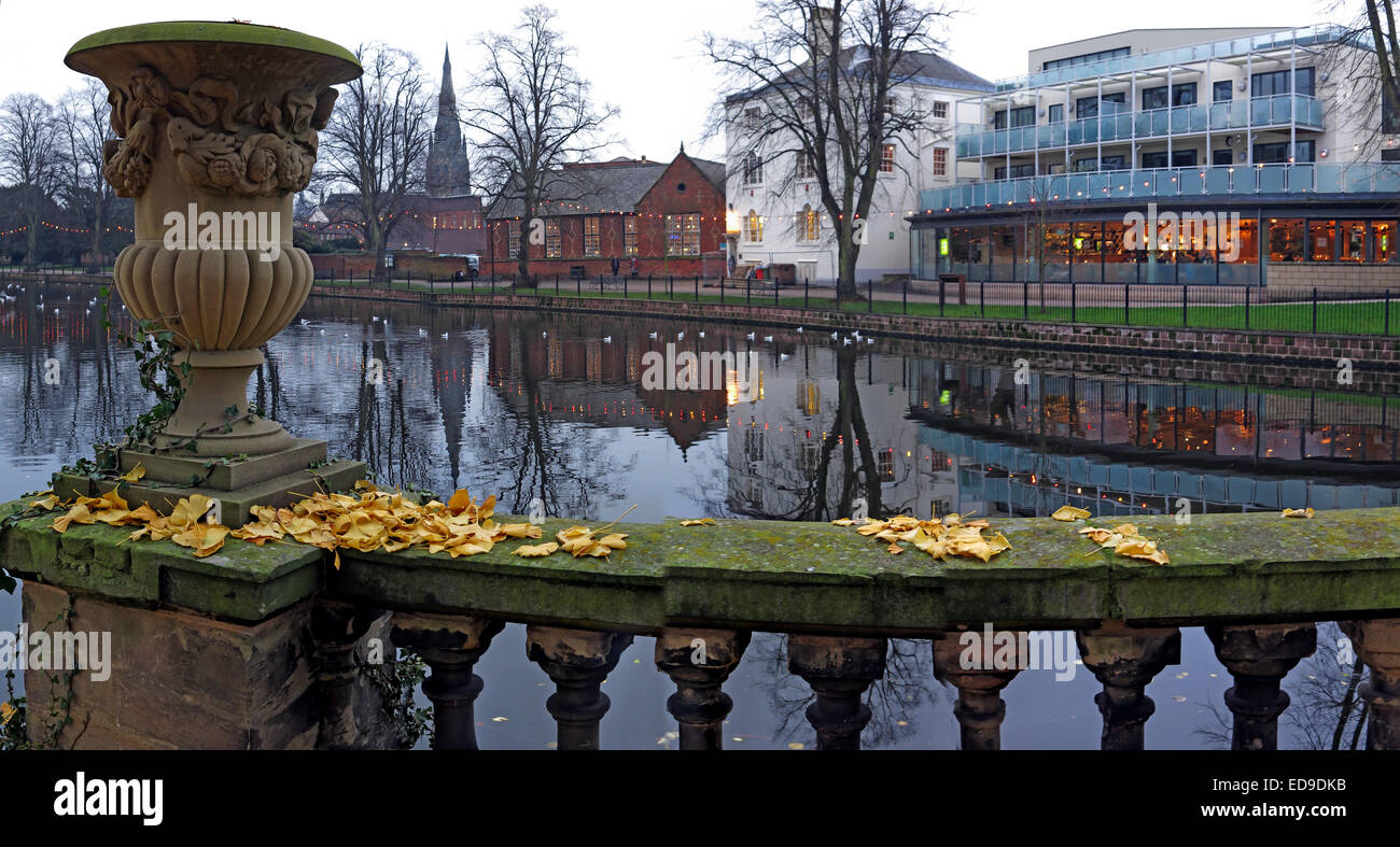 Panorama of the Lichfield city down by the river, Staffordshire at dusk, England, UK in autumn Stock Photo