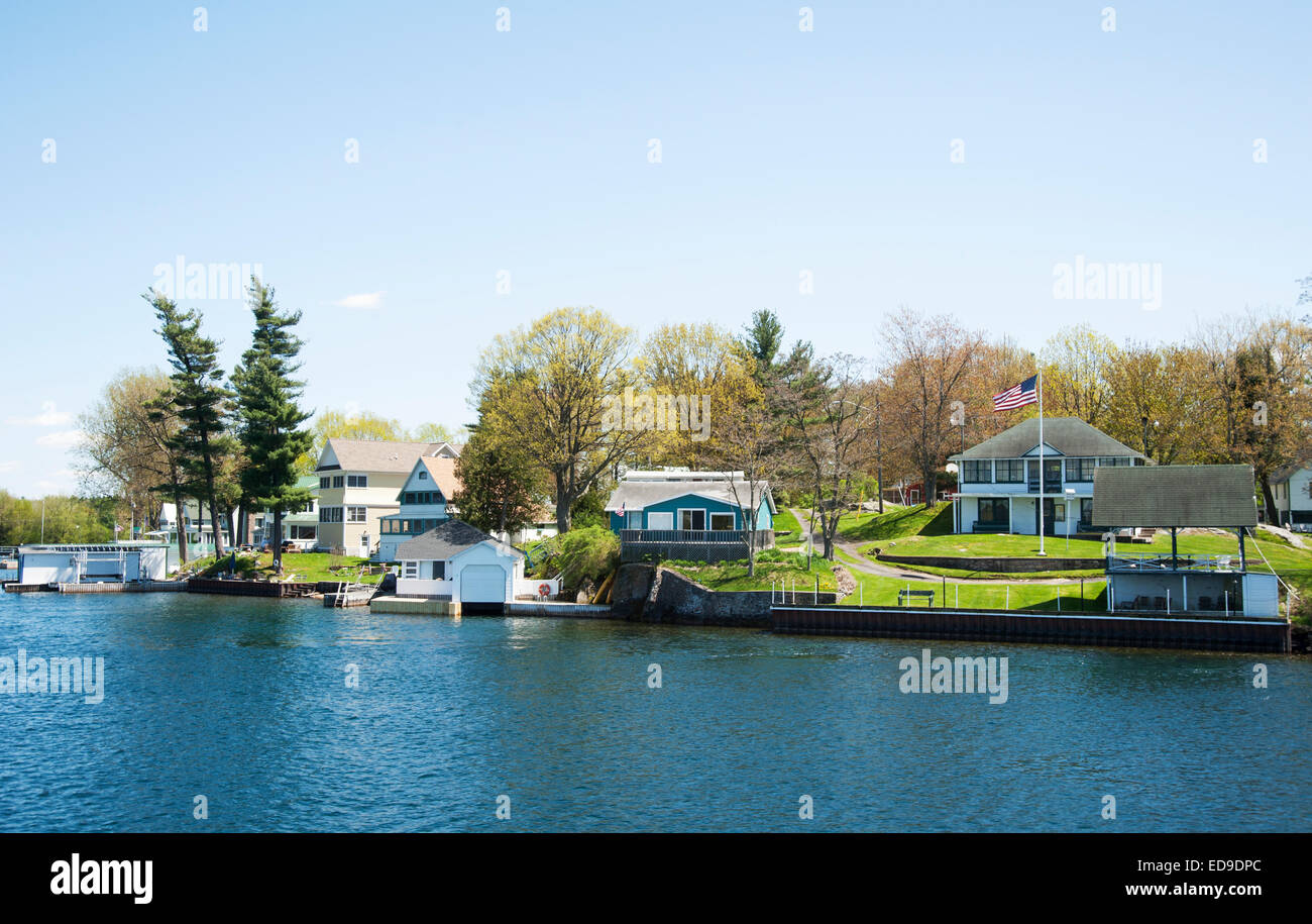 Summer cottages in the Thousand Islands region on the St. Lawrence River, New York state Stock Photo