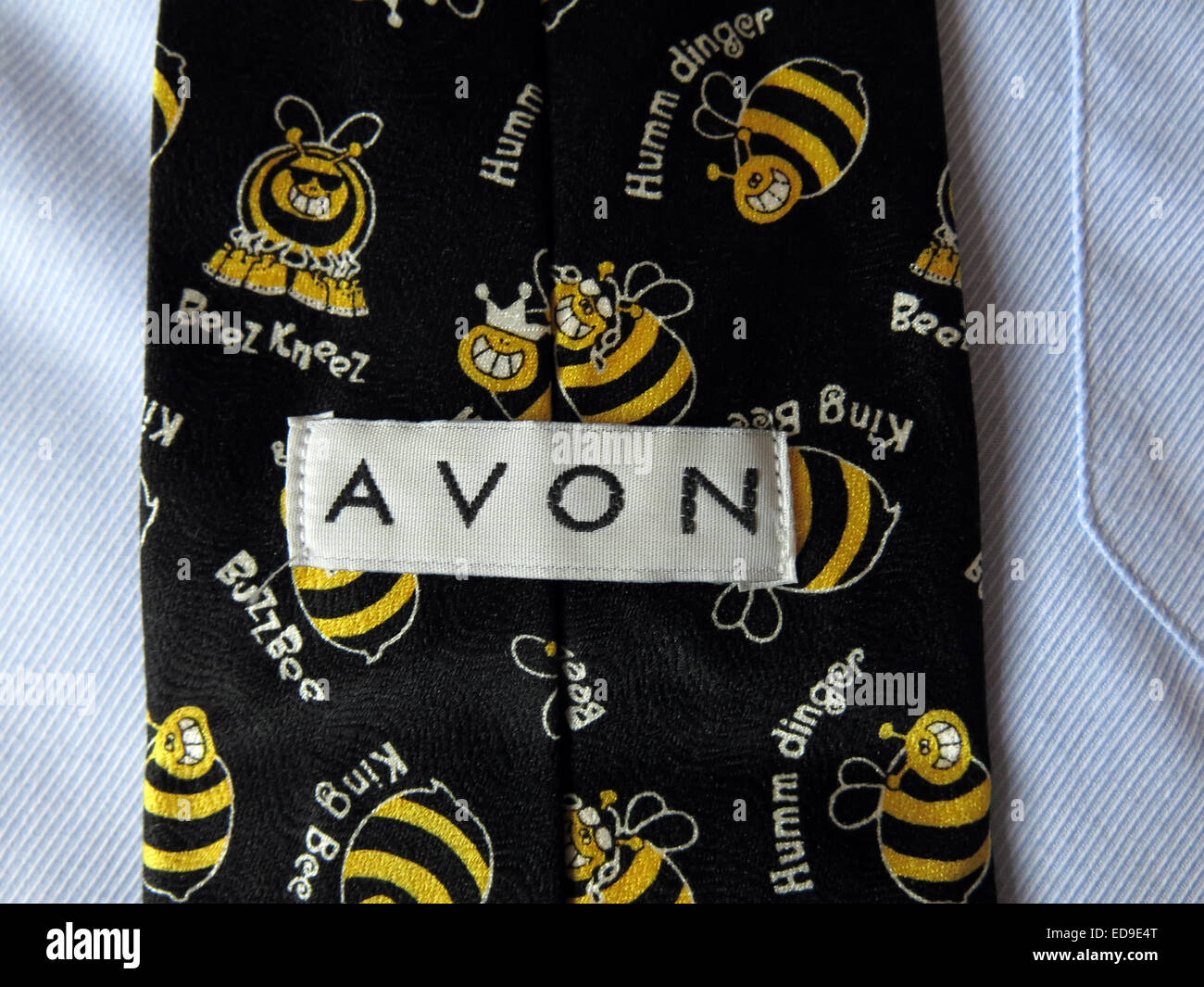 Interesting vintage Avon tie with busy bees, male neckware in silk Stock Photo