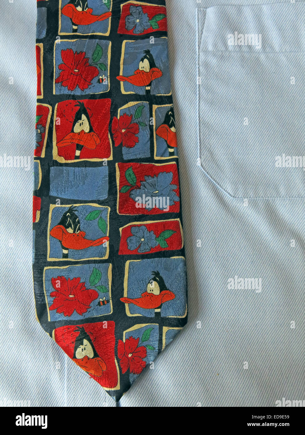 Interesting vintage Daffy Duck cartoon tie, male neckware in silk Stock Photo