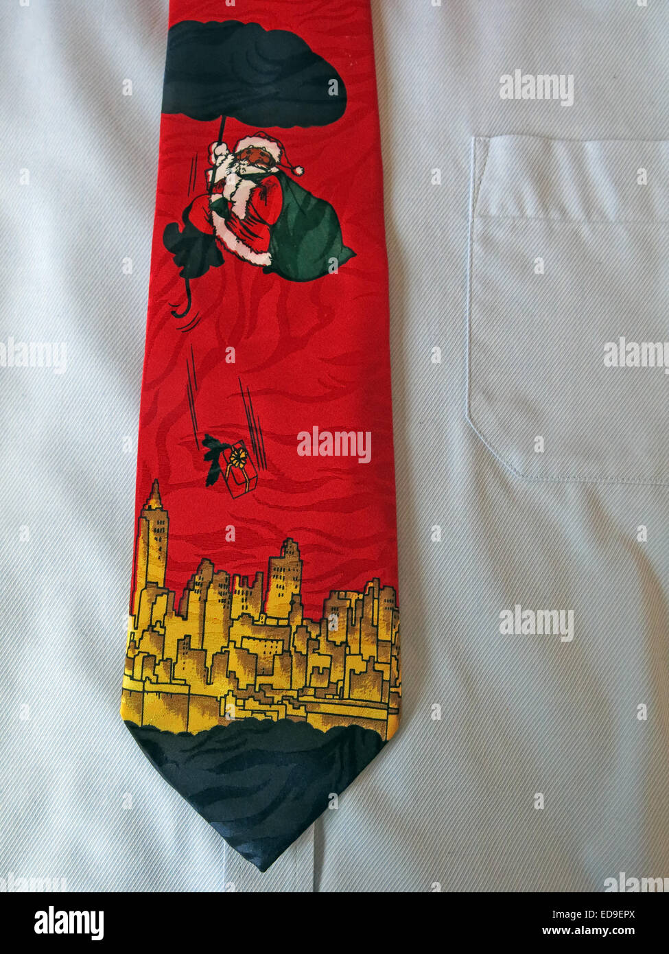 Interesting Santa floating vintage tie, male neckware in silk Stock Photo