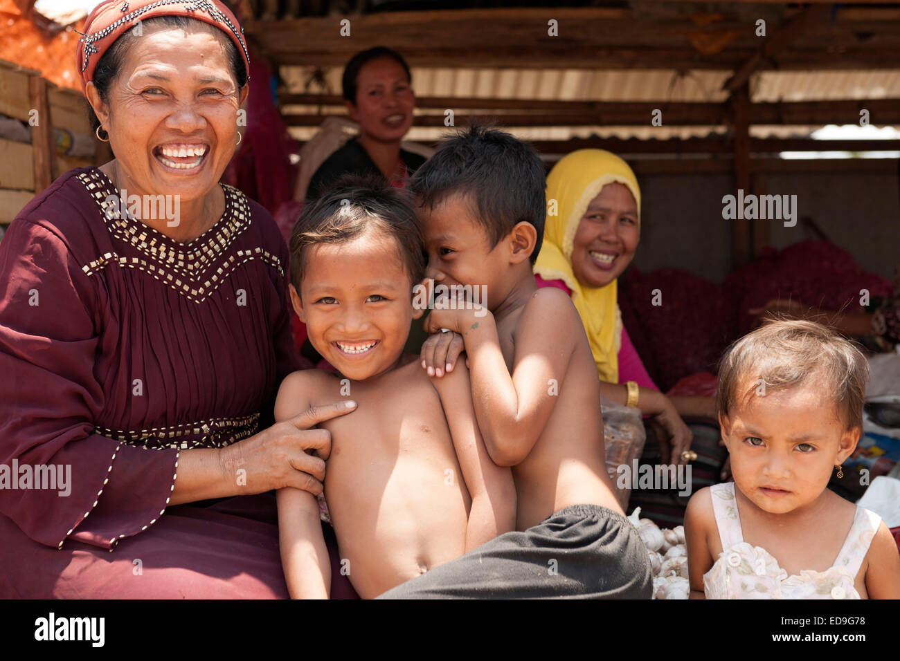 Indonesian family in Maumere on Flores island, Indonesia. Stock Photo