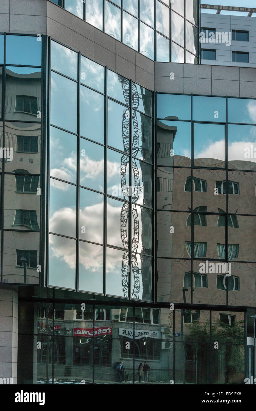 Distorted reflections, new construction, Ulaan Baatar, Mongolia Stock Photo
