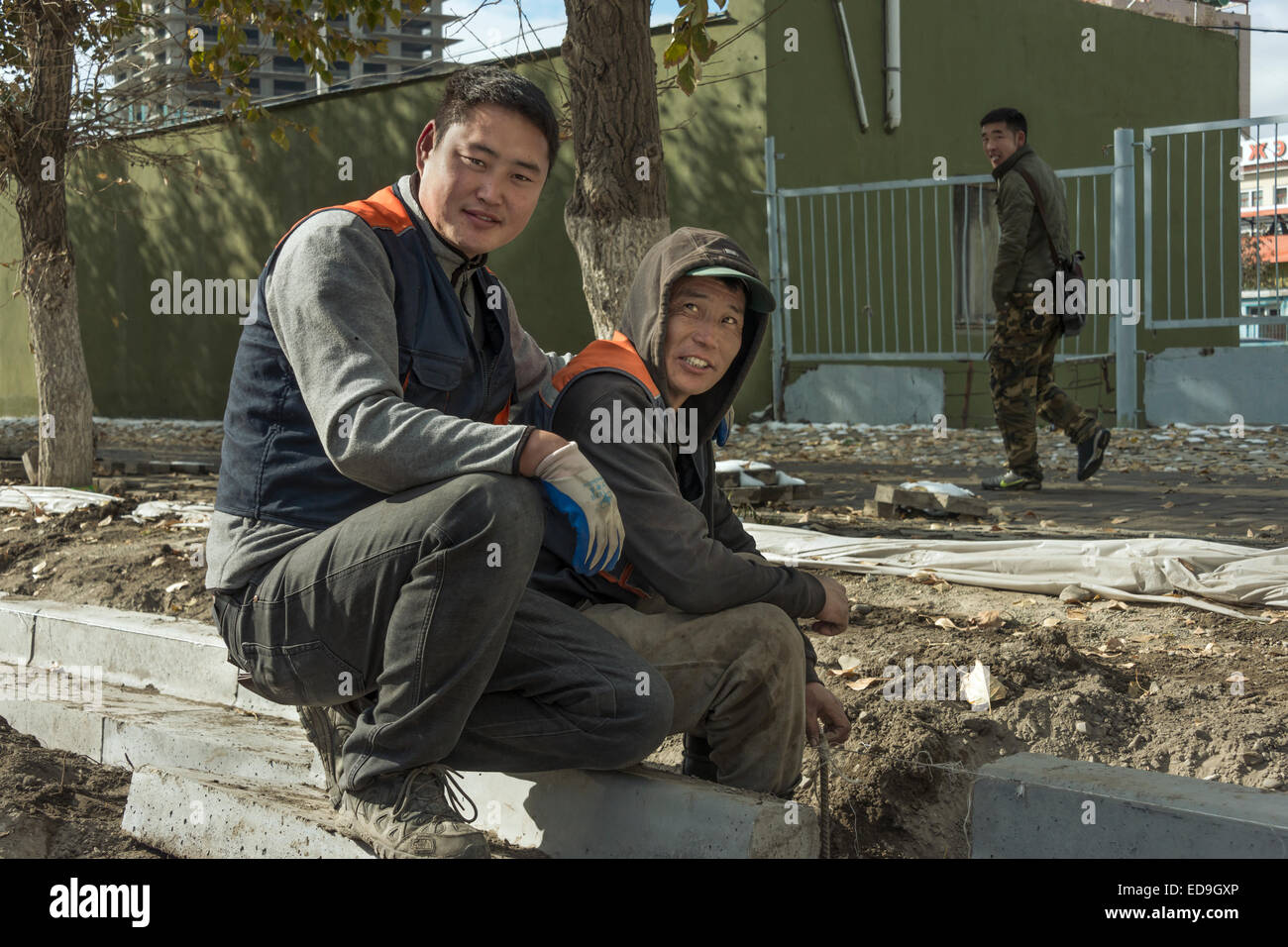 Construction workers, Ulaan Baatar, Mongolia Stock Photo