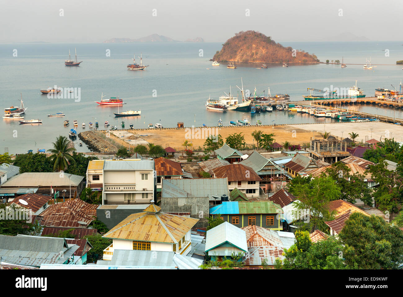 The town and port of Labuan Bajo on the island of Flores, East Nusa Tenggara, Indonesia. Stock Photo