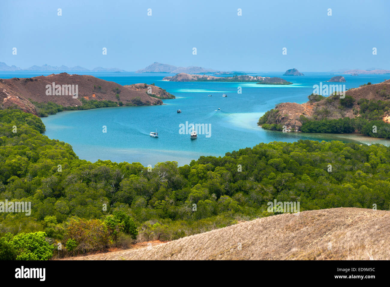 The coastline of Rinca island in the East Nusa Tenggara region of Indonesia. Stock Photo