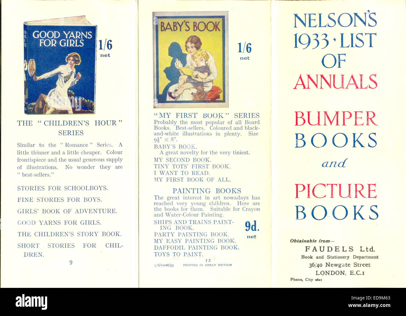Advertising leaflet for Nelson's 1933 list of Annuals, Bumper Books and Picture Books Stock Photo