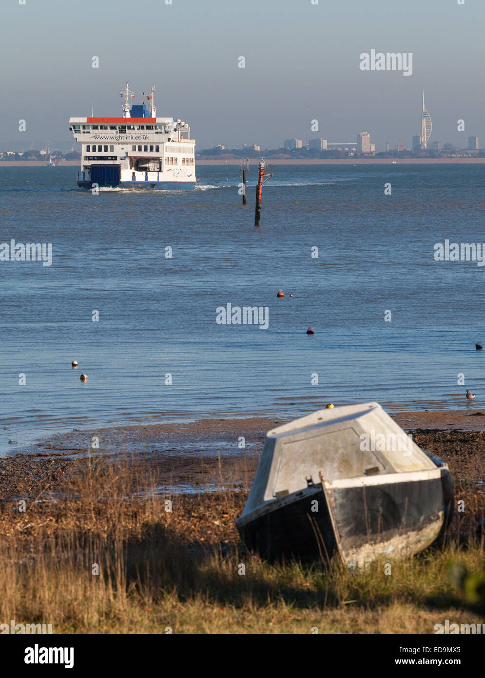 Wightlink car ferry, St. Cecilia approaching Fishbourne terminal on the Isle of Wight. Stock Photo
