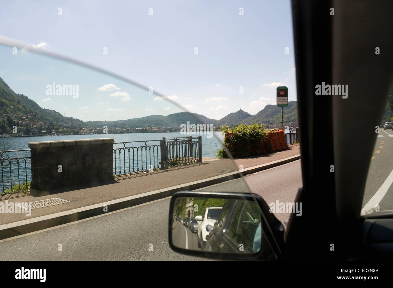 car driving along Lake Como road, Italy Stock Photo