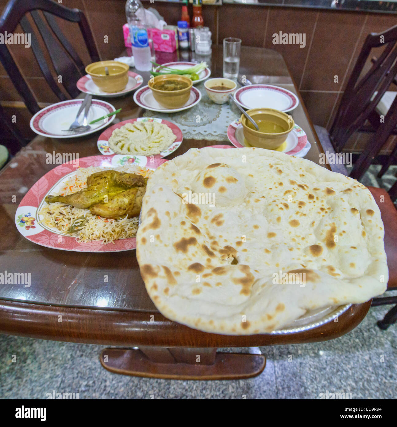 hummus, naan bread, and other dishes in Soi Arab, Bangkok, Thailand