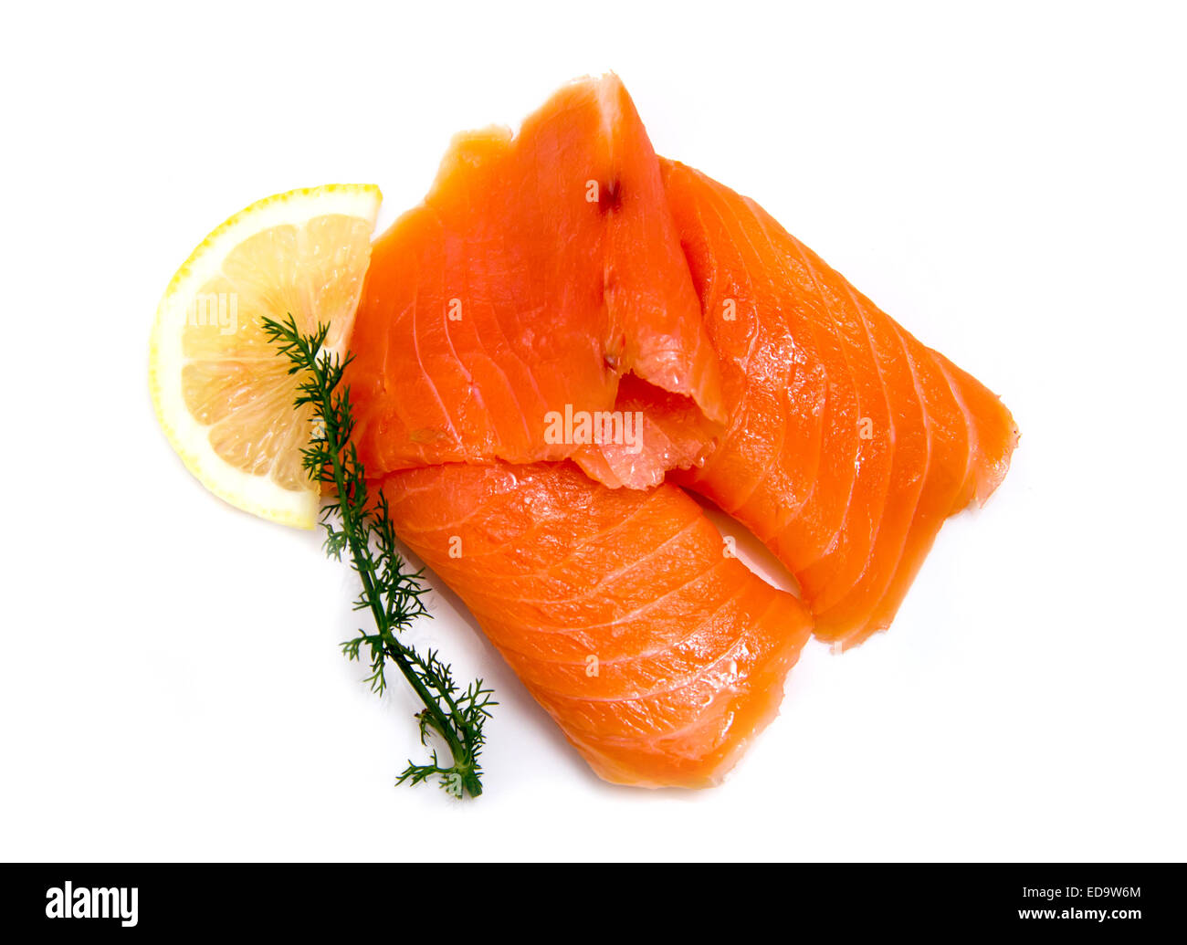 Smoked salmon from above on white background Stock Photo - Alamy