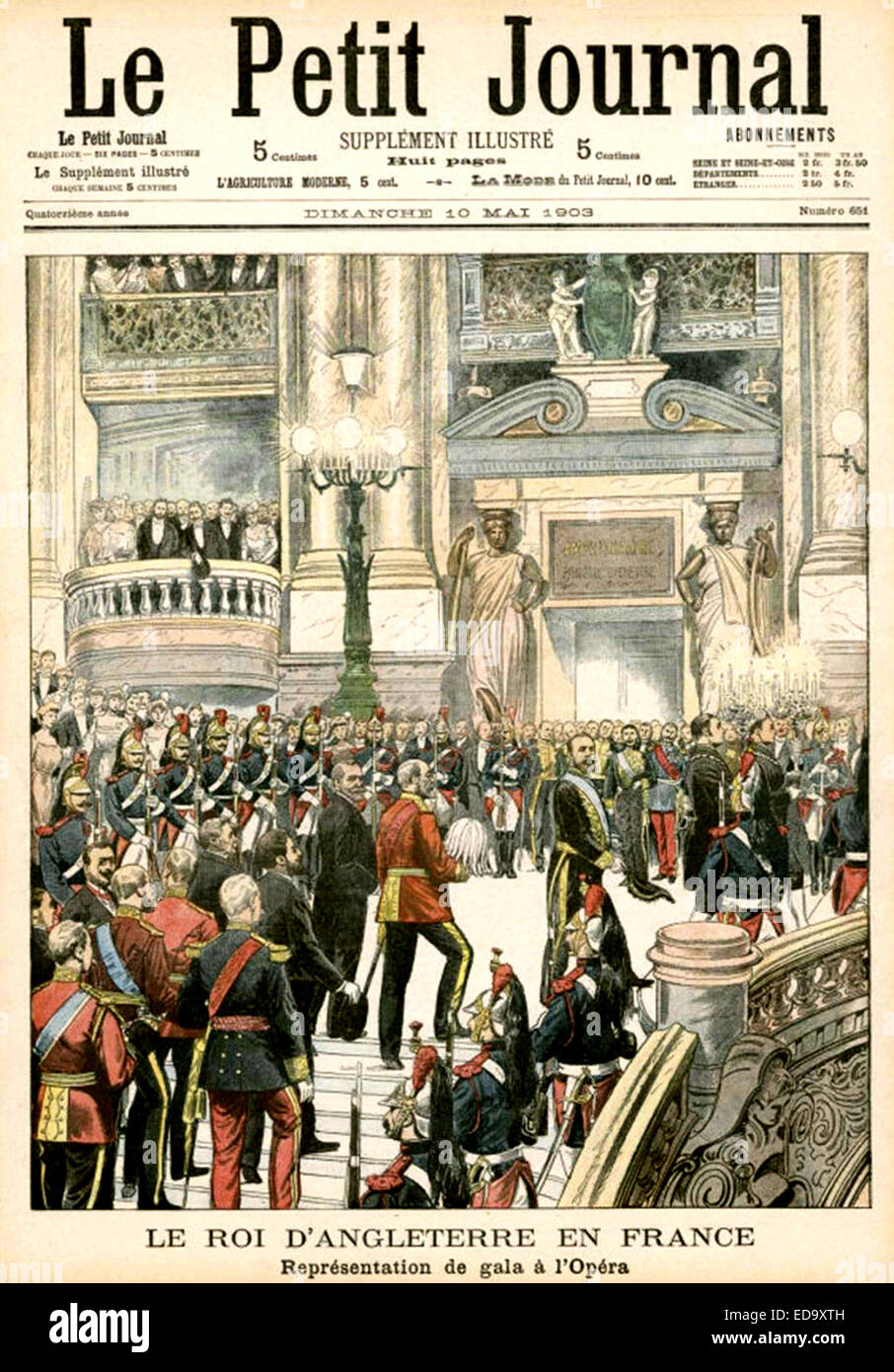 EDWARD VII at the Paris Opera in May 1903 as shown on the cover of the French weekly magazine Le Petit Journal Stock Photo