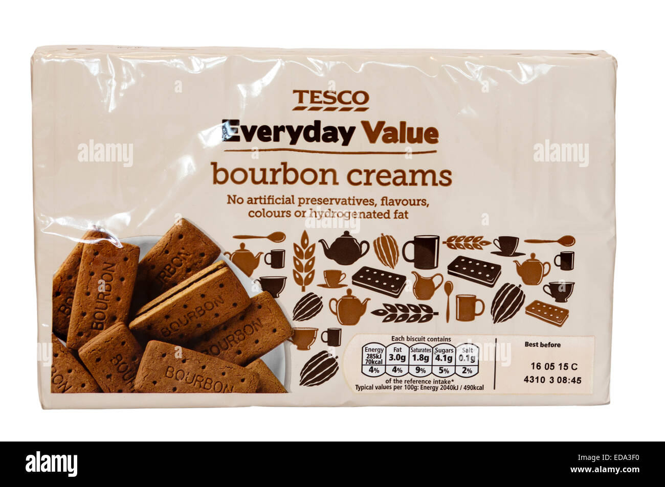packet Of Tesco Everyday Value Own Brand Bourbon Biscuits Stock Photo