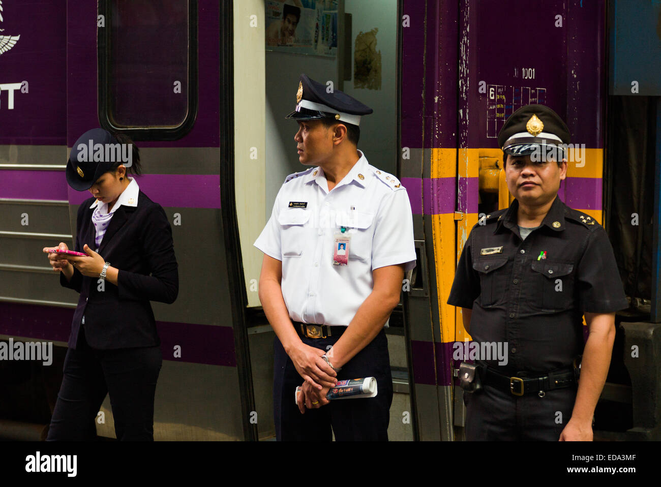 Hualamphong main train station, Bangkok, Thailand. Train staff. Stock Photo