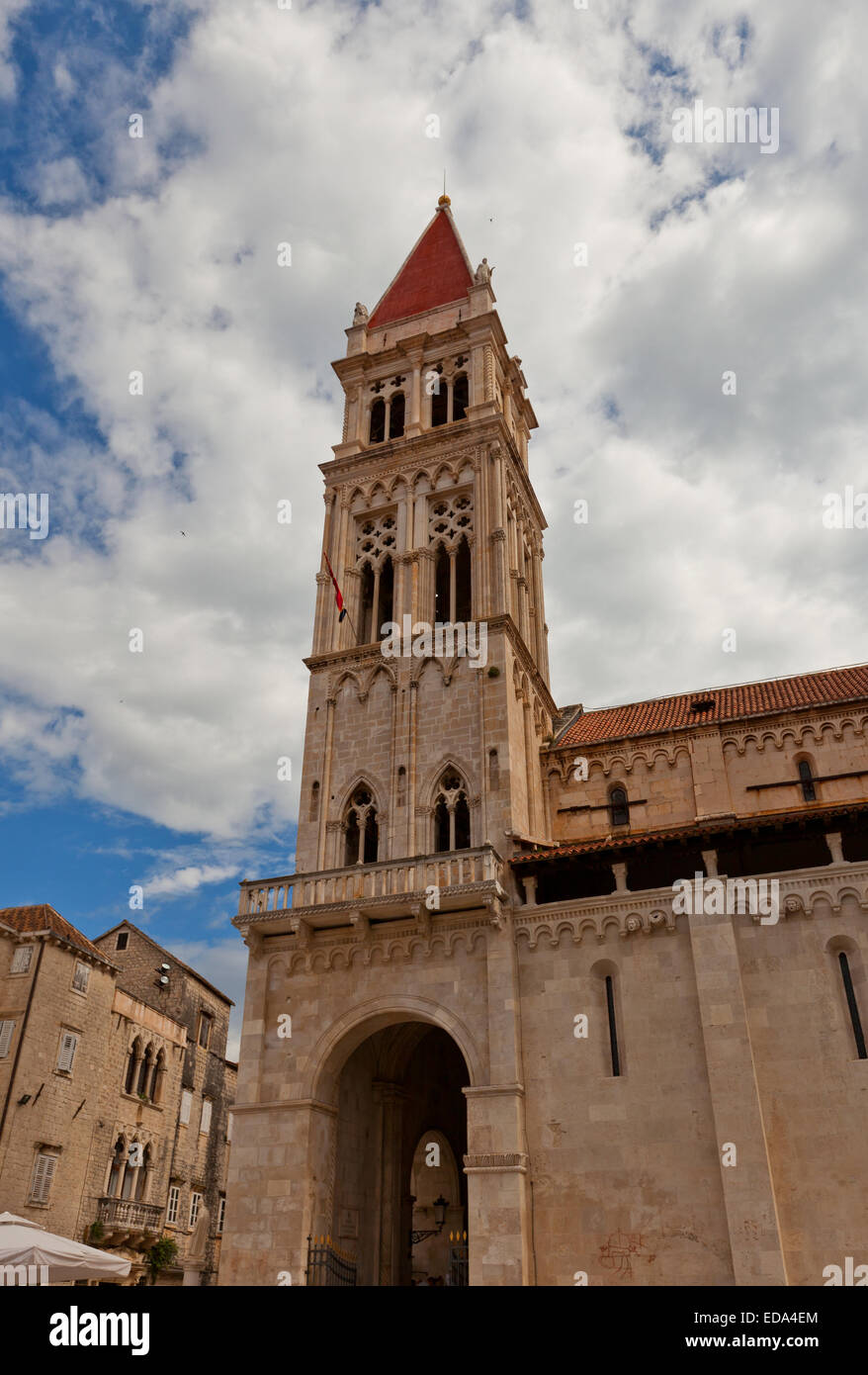Bell tower (circa XVI c.) of Cathedral of Saint Lawrence (Katedrala Sv. Lovre) in Trogir, Croatia. World Heritage site of UNESCO Stock Photo