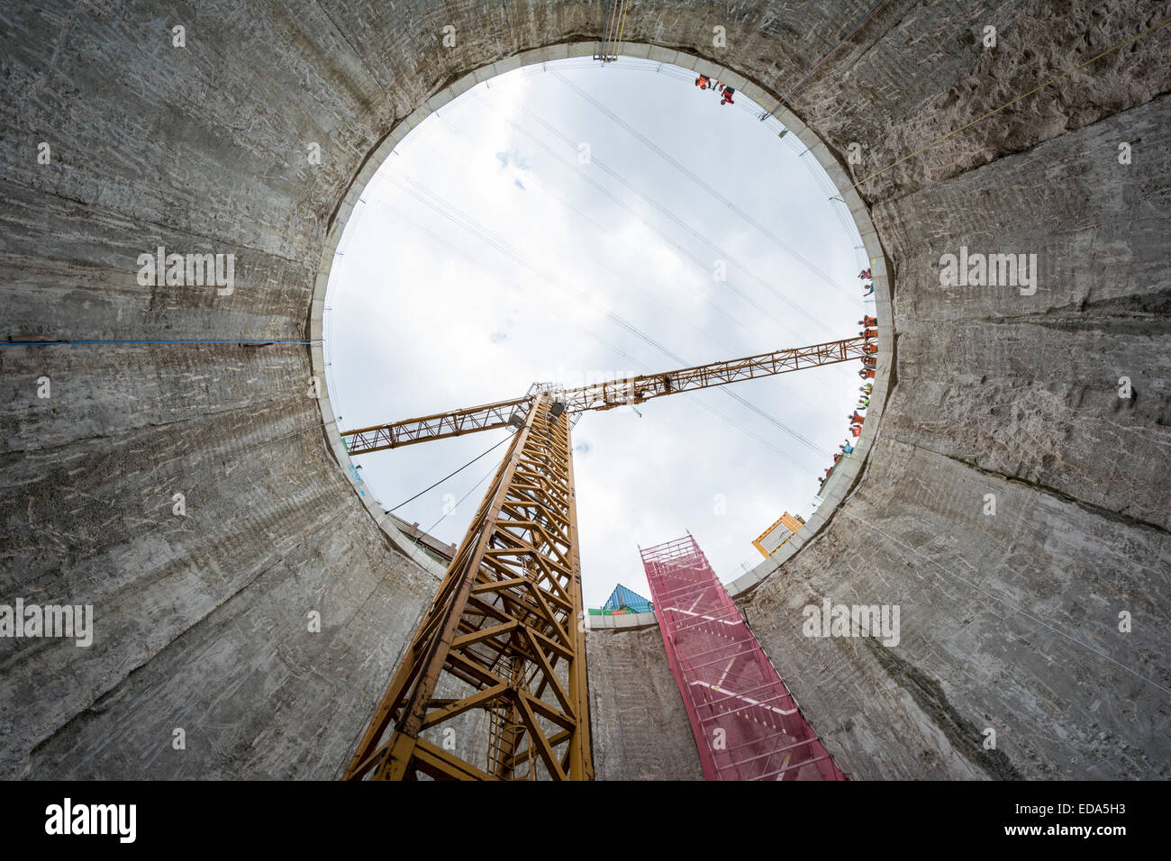 A 22 meter deep well is part of a construction site of the river Emscher sewer tunnel. Stock Photo