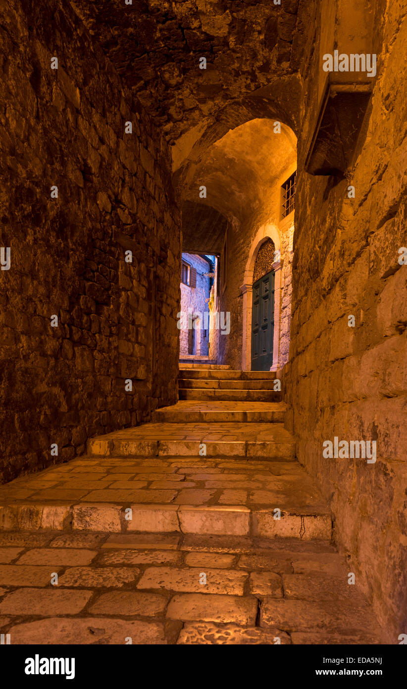 Croatia sibenik night scene medieval Stock Photo - Alamy