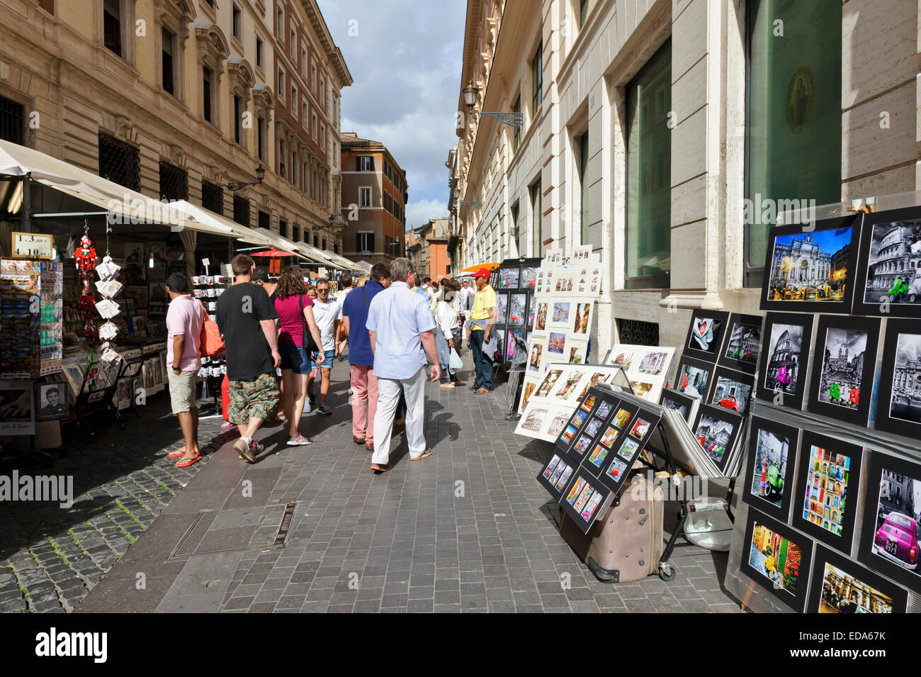 A typical outdoor market in a narrow street in the City of Rome, Italy