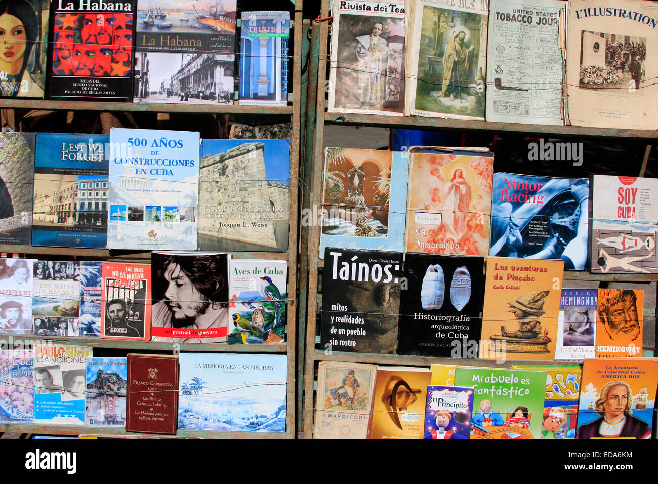 Faded by the sun - books for sale on a Cuban market stall in Havana, Cuba Stock Photo