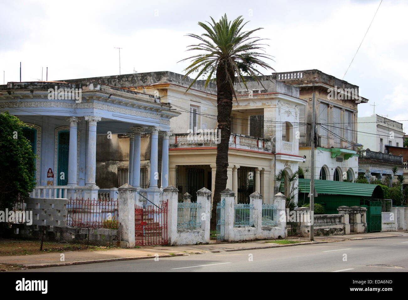 Old Cuban mansions on Calle 17 near Parque Lennon in Havana, Cuba Stock Photo