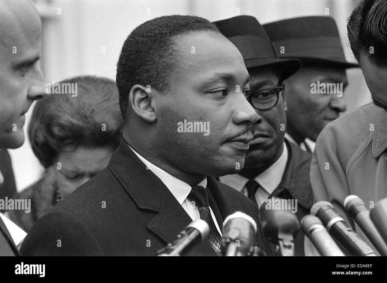 Martin Luther King, Jr. meets with President Johnson at the White House. Stock Photo