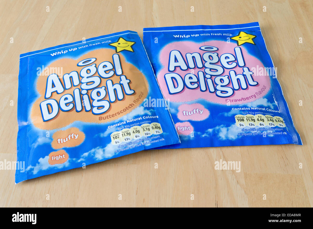 Packets of butterscotch flavour angel delight hires stock photography