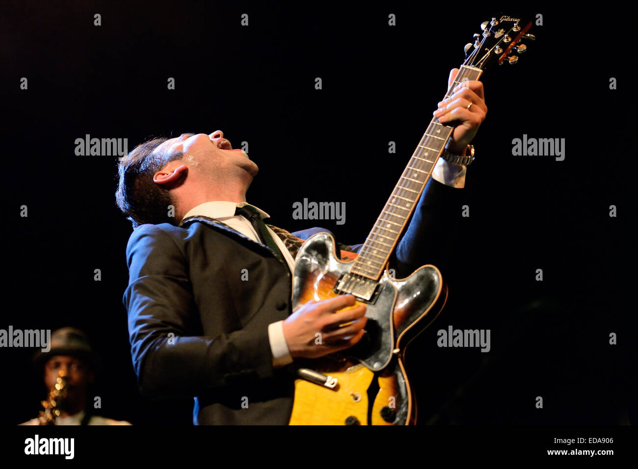 BARCELONA - MAY 15: Eli Paperboy Reed, American singer and songwriter, performance at Barts stage on May 15, 2014 in Barcelona. Stock Photo