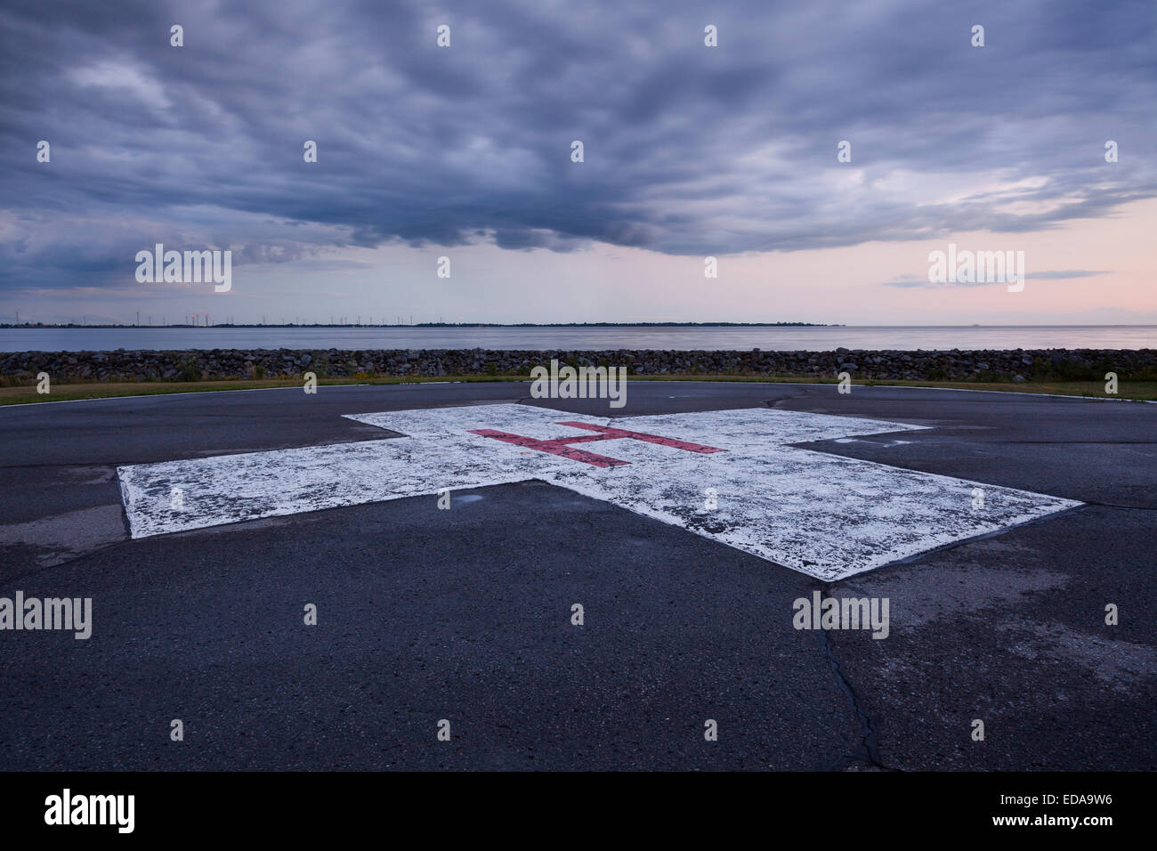 A helicopter landing pad (helipad) on the shore of Lake Ontario in