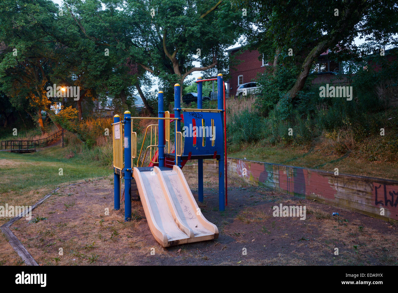 A small weathered playground in 'The Junction' neighbourhood of Toronto