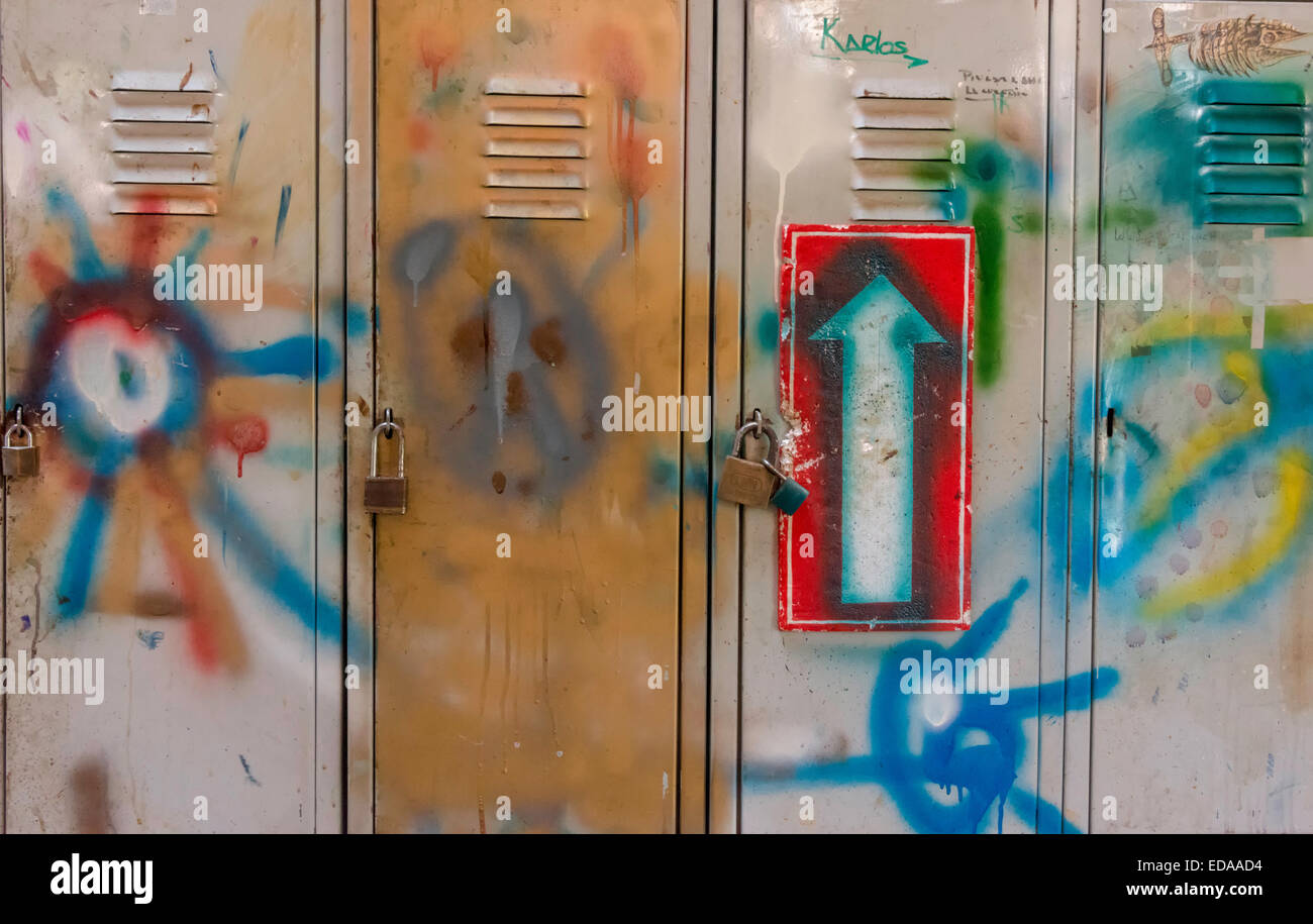 Locker Doors painted with graffiti Stock Photo