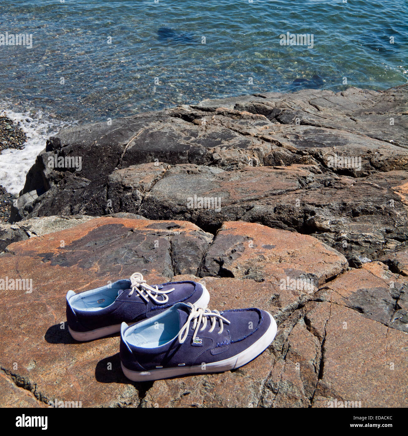 A pair of Lacoste blue suede boat shoes by the sea. Victoria, British  Columbia, Canada Stock Photo - Alamy