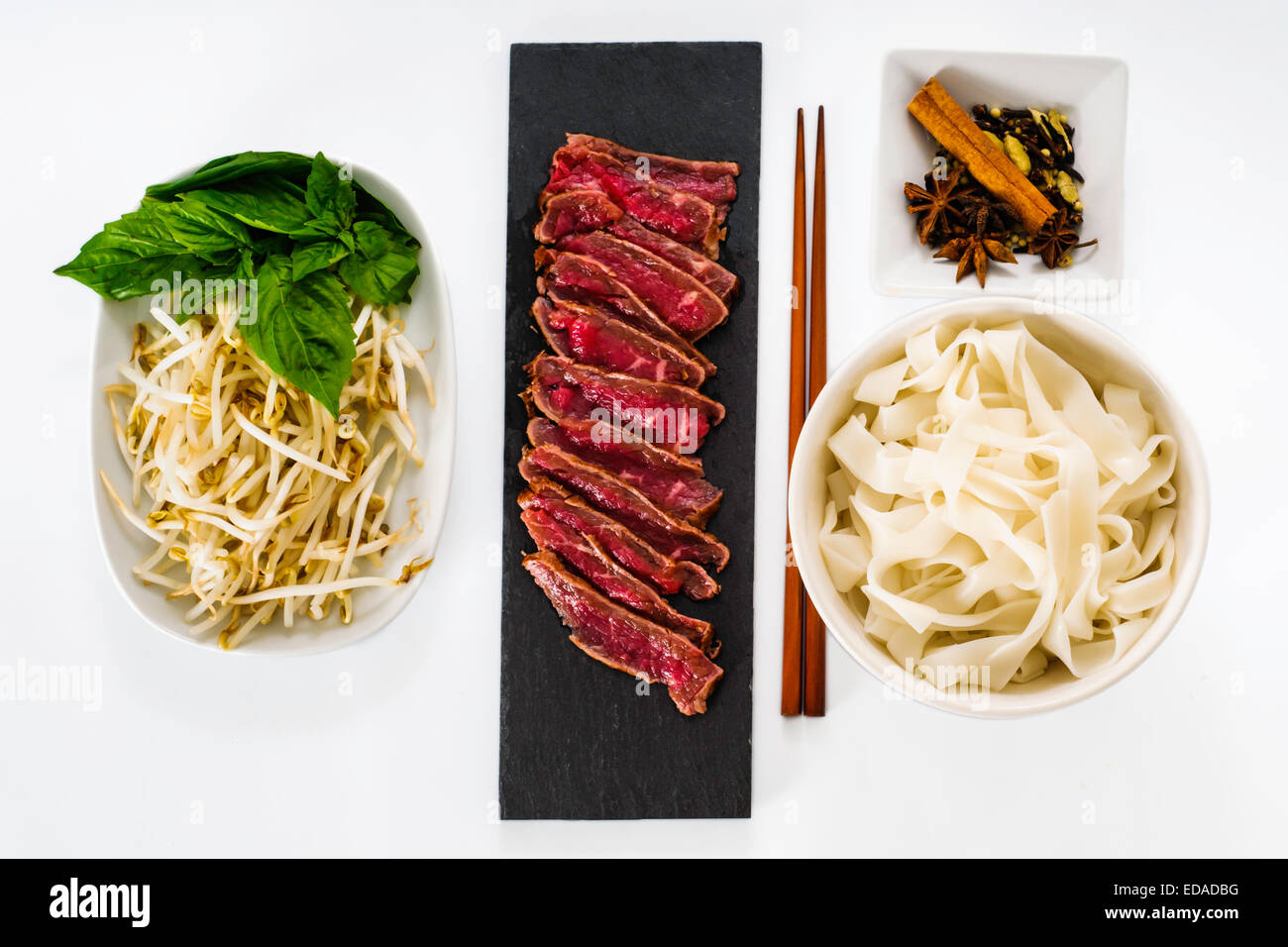Ingredients for cooking Vietnamese Beef noodle soup Pho Stock Photo