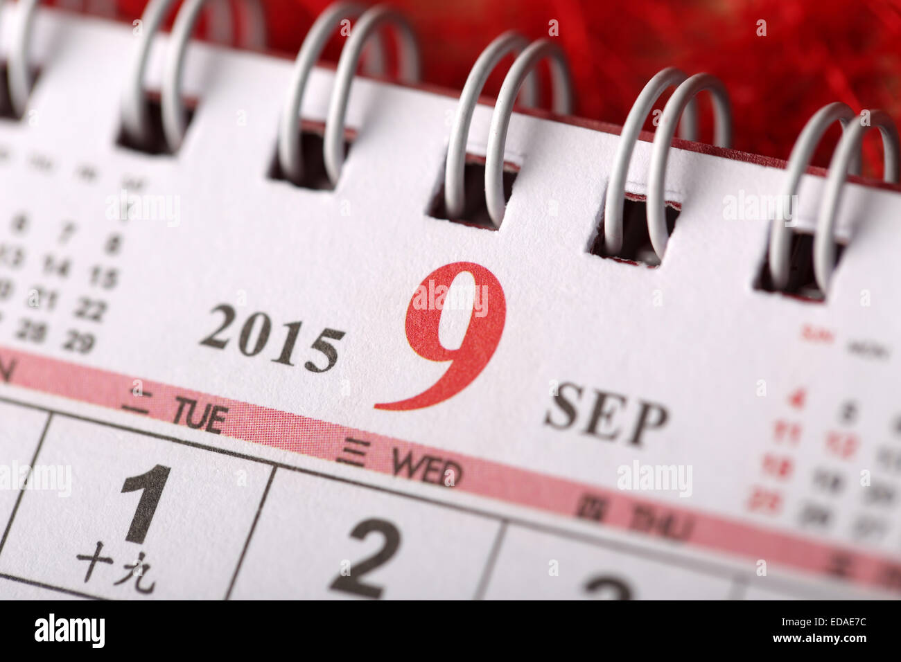 Macro Chinese Calendar 15 September With Chinese Number Word Stock Photo Alamy