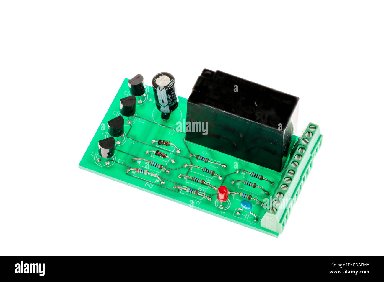 Electronic boardwith relays,transistor and capacitors Stock Photo Alamy
