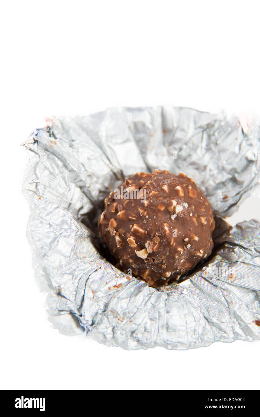 Almond chocolate ball isolated on white background Stock Photo Alamy