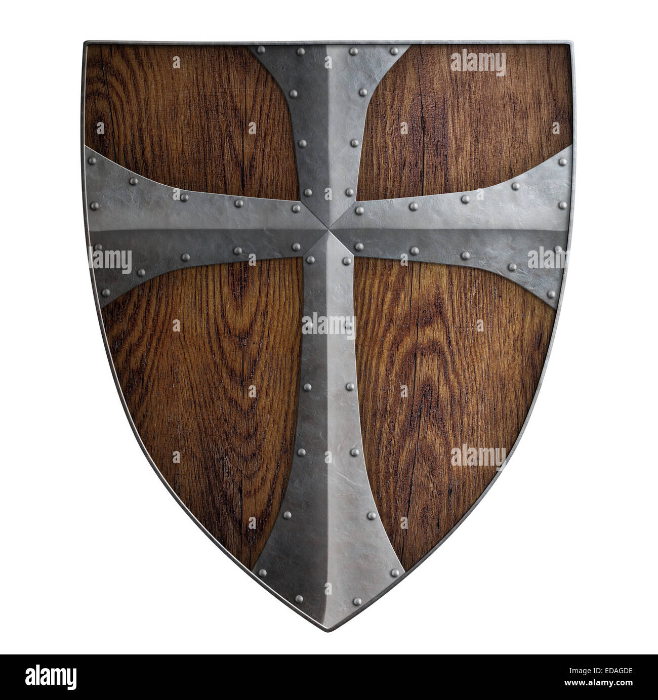 medieval crusader wooden shield isolated Stock Photo