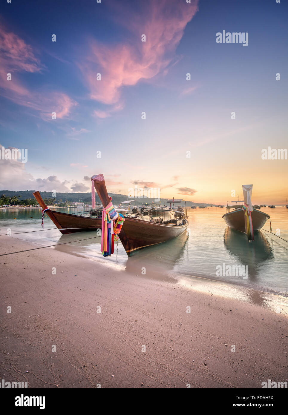 Beautiful image of sunset with colorful sky and Longtail boat on the ...