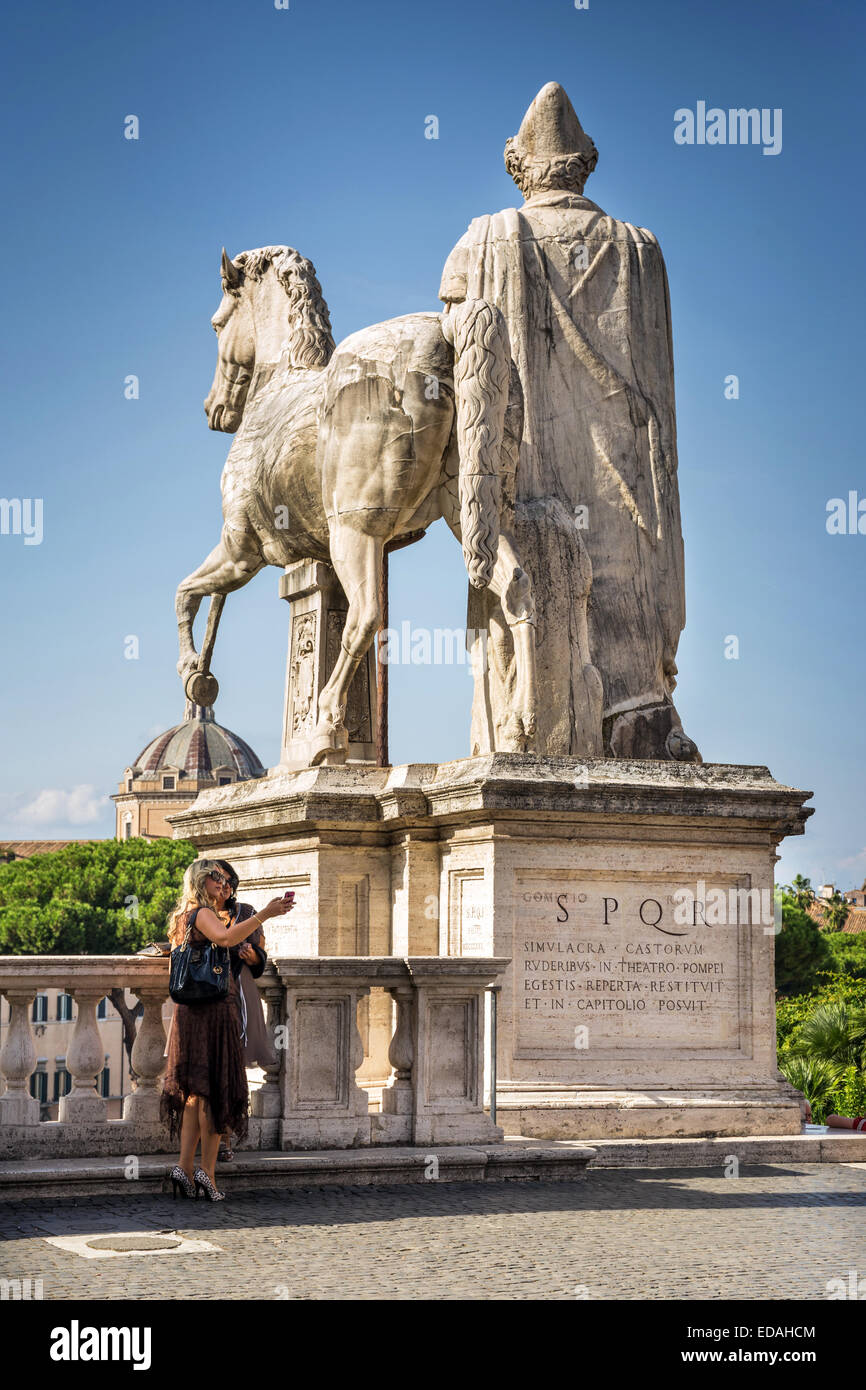 One of the statues of the twins Castor and Pollux in the Piazza del