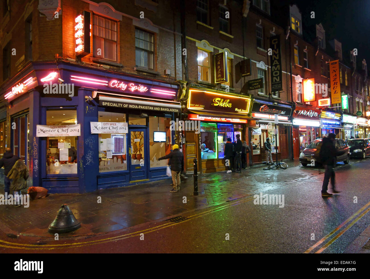 Indian restaurants in Brick Lane, London Stock Photo