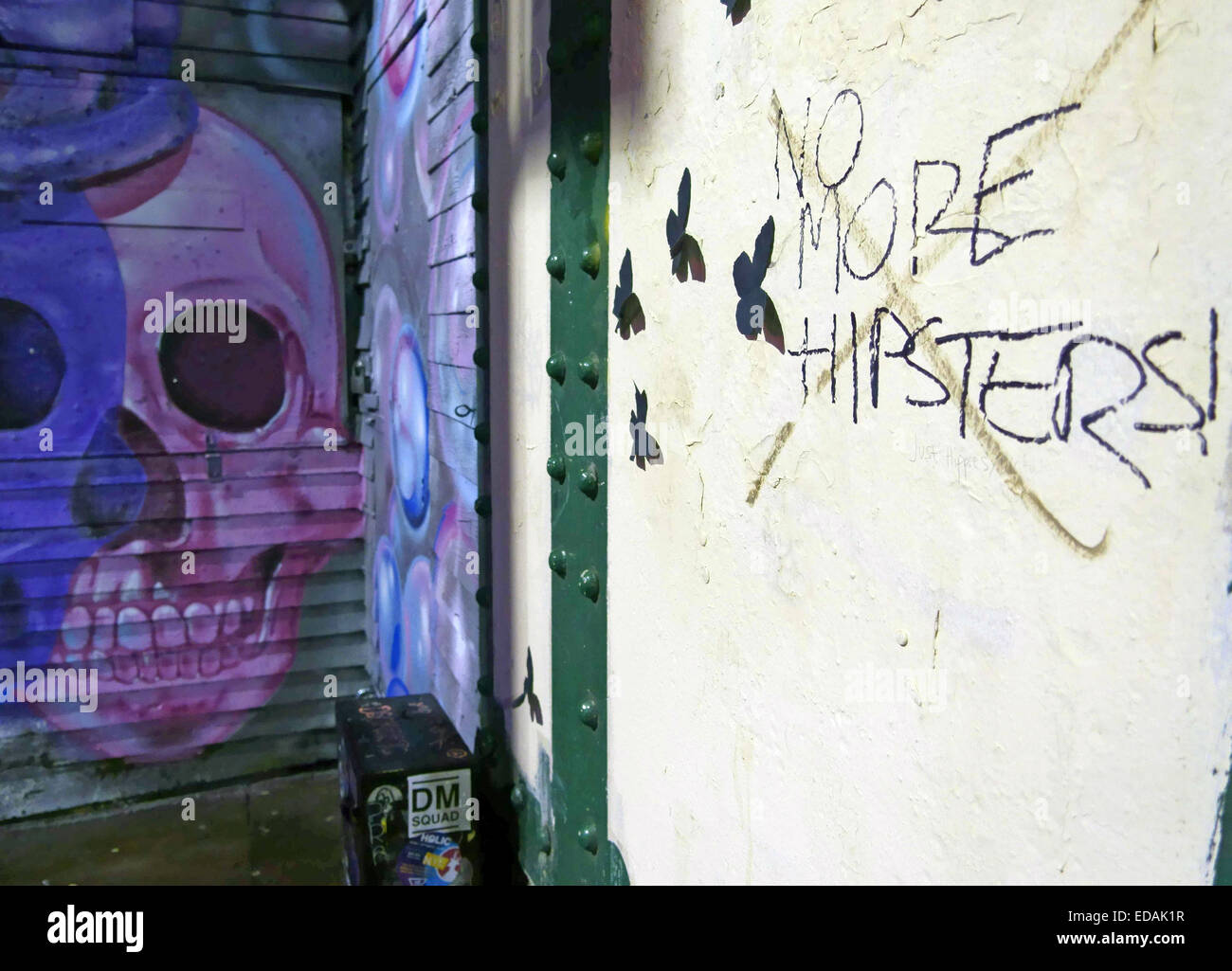 'No More Hipsters' graffito in Brick Lane, London Stock Photo